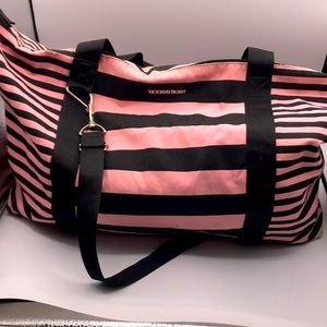 Victoria’s Secret pink black striped duffel bag large